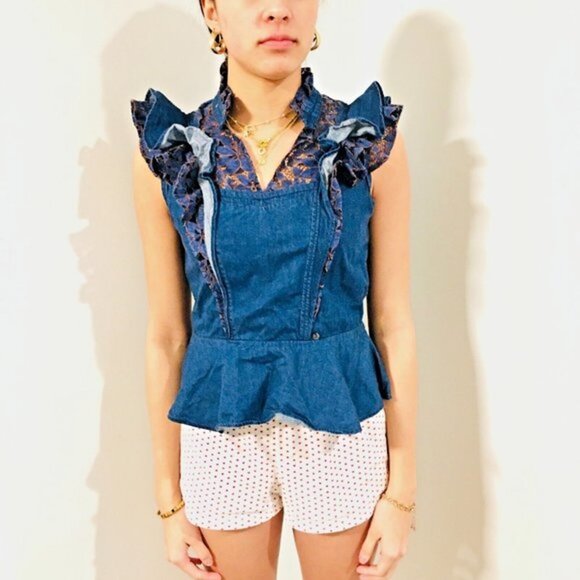 Kaporal Tops - KAPORAL JEANS Denim Lace Peplum Sleeveless Top Medium (Fits Like a Small)